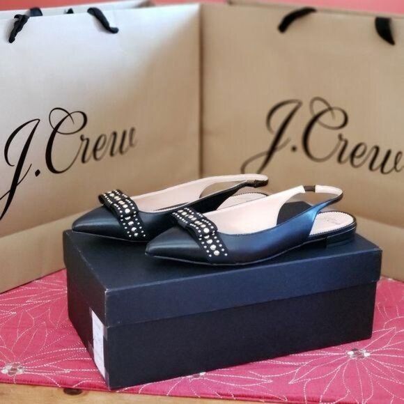 J. Crew Gwen Leather Pointy Toe Slingback with Studded Bow - Picture 4 of 9